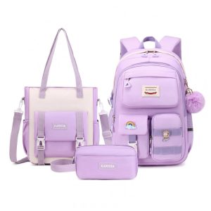 Mochila escolar MUSEVOS roxa 3 em 1 com bolsa tiracolo conversível e estojo múltiplos bolsos