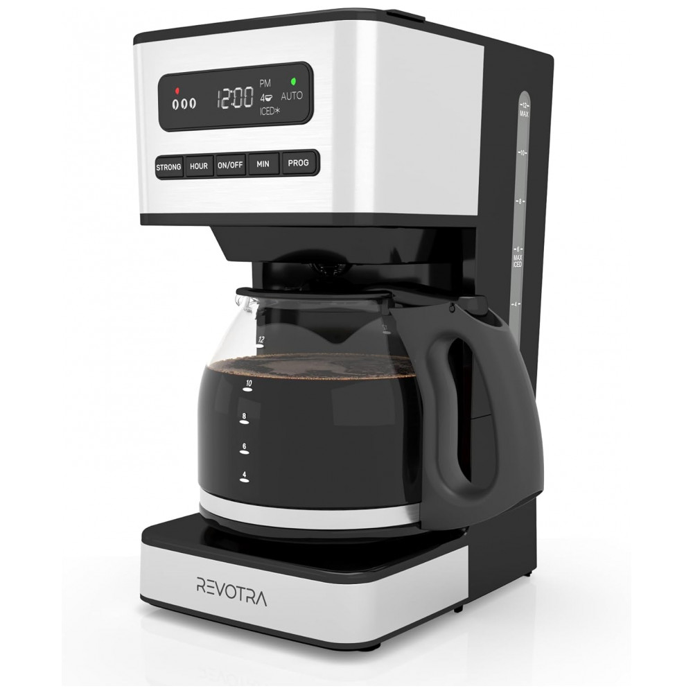 Cafeteira Programável de 12 xícaras, Filtro de Café Drip Regular e Forte, 14 xícaras e Configuração para Café Gelado, Timer 24h, REVOTRA