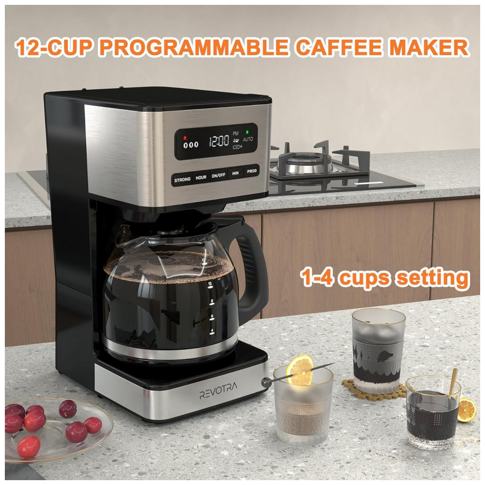 Cafeteira Programável de 12 xícaras, Filtro de Café Drip Regular e Forte, 14 xícaras e Configuração para Café Gelado, Timer 24h, REVOTRA - Imagem 2