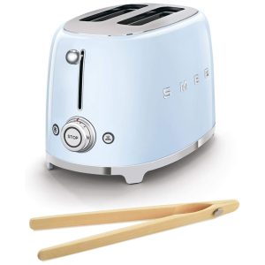 Retro 50s Torradeira 2 Fatias com Pinças de Bamboo 950W 110v SMEG TSF01PBUS Azul