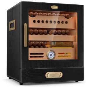 Umidificador de charutos. com gaveta de cedro espanhol higrômetro de precisão 2 umidificadores e gaveta para acessórios presente ideal para amantes de charutos