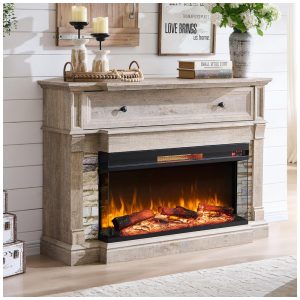 Lareira Elétrica OKD 13208 cm com Manto Suporte para TV com Aquecedor Lareira Autônomo com Vidro 3 Lados para TVs