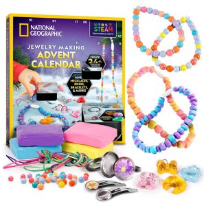 Calendário do Advento 2025 para Fazer Joias Multicolor Crie 24+ Peças Kit Artesanato Educativo Contagem Regressiva National Geographic