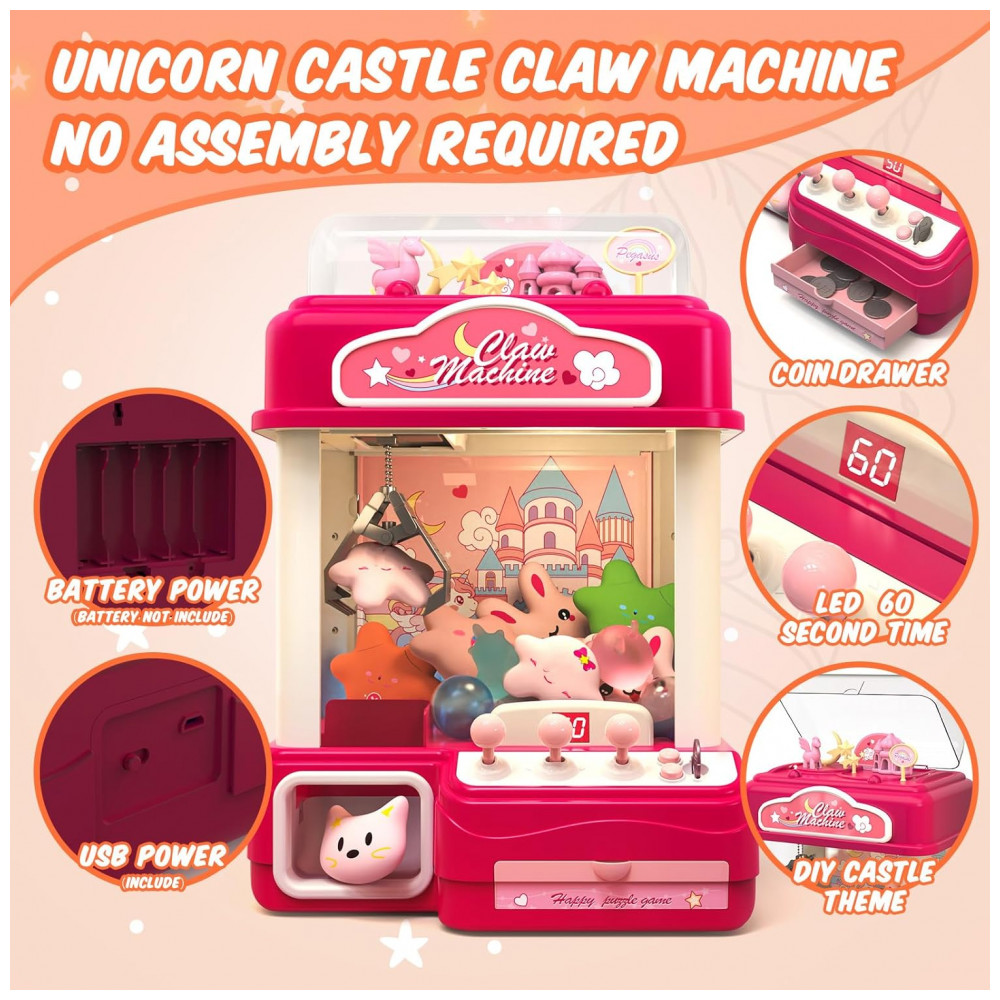 Máquina de Garra Skirfy Castle Unicorn 15” Luzes Sons Dispensador Brinquedos Doces Presente Meninas - Imagem 5