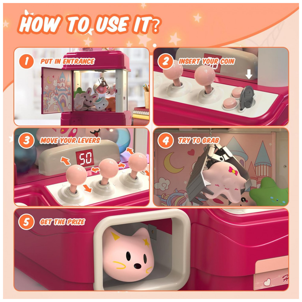 Máquina de Garra Skirfy Castle Unicorn 15” Luzes Sons Dispensador Brinquedos Doces Presente Meninas - Imagem 6