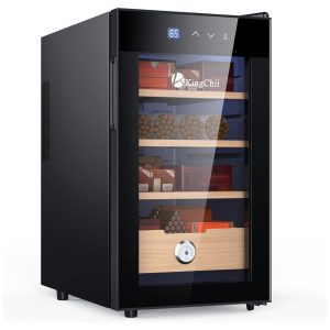 Umidor Elétrico para Charutos 48L com Prateleiras e Higrômetro 110 Volts KingChii Preto