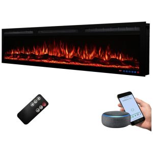 Lareira Elétrica de Embutir A44x152L com Controle por APP e Chamas Multicoloridas 110V 1500W Dreamflame Preta