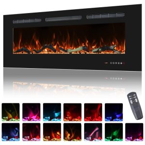 Lareira Elétrica de Embutir A44x106L com Temporizador e Chamas Realista 110V 1500W Oxhark Preta