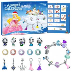 Calendário do Advento de Natal 2025 - Calendário Princesas 24 Dias Frozen com Pulseira Encanto DIY