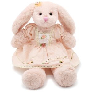 Coelho de Pelúcia de 38 cm com Vestido Vintage Coleção Páscoa Oits Cute Rosa