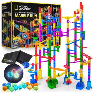 NATIONAL GEOGRAPHIC Glowing Marble Run 250 Peças 50 Bolinhas que Brilham no Escuro Kit STEM de Construção com Bolsa de Armazenamento