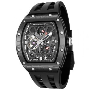 TSAR BOMBA Relógio Masculino Automático Luxo com Bisel em Fibra de Carbono e Cerâmica Vidro de Safira e 50M à Prova d'Água