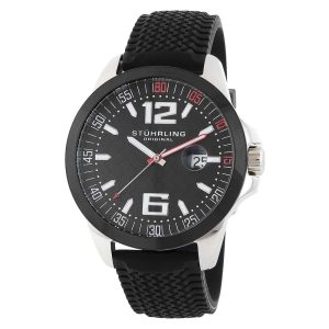 Relógio Aviador Monterey Bay 219A 44mm com Mostrador Preto e Pulseira de Silicone Preta - Stuhrling