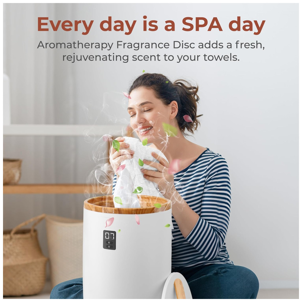 Aquecedor de Toalha Elétrico com Desligamento Automático Temporizador Integrado até 60 Min e Suporte para Disco Perfumado 110V 500W SereneLife Branco e Marrom Bambu - Imagem 3