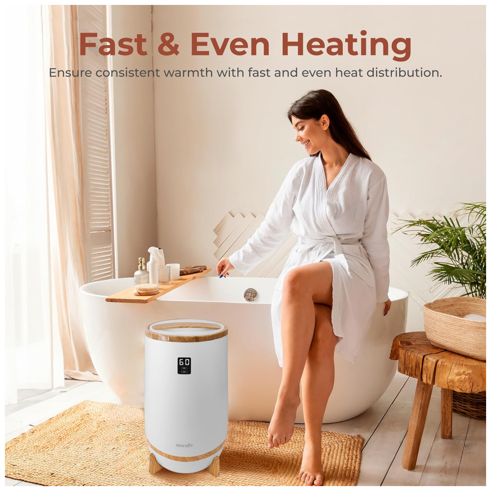 Aquecedor de Toalha Elétrico com Desligamento Automático Temporizador Integrado até 60 Min e Suporte para Disco Perfumado 110V 500W SereneLife Branco e Marrom Bambu - Imagem 5