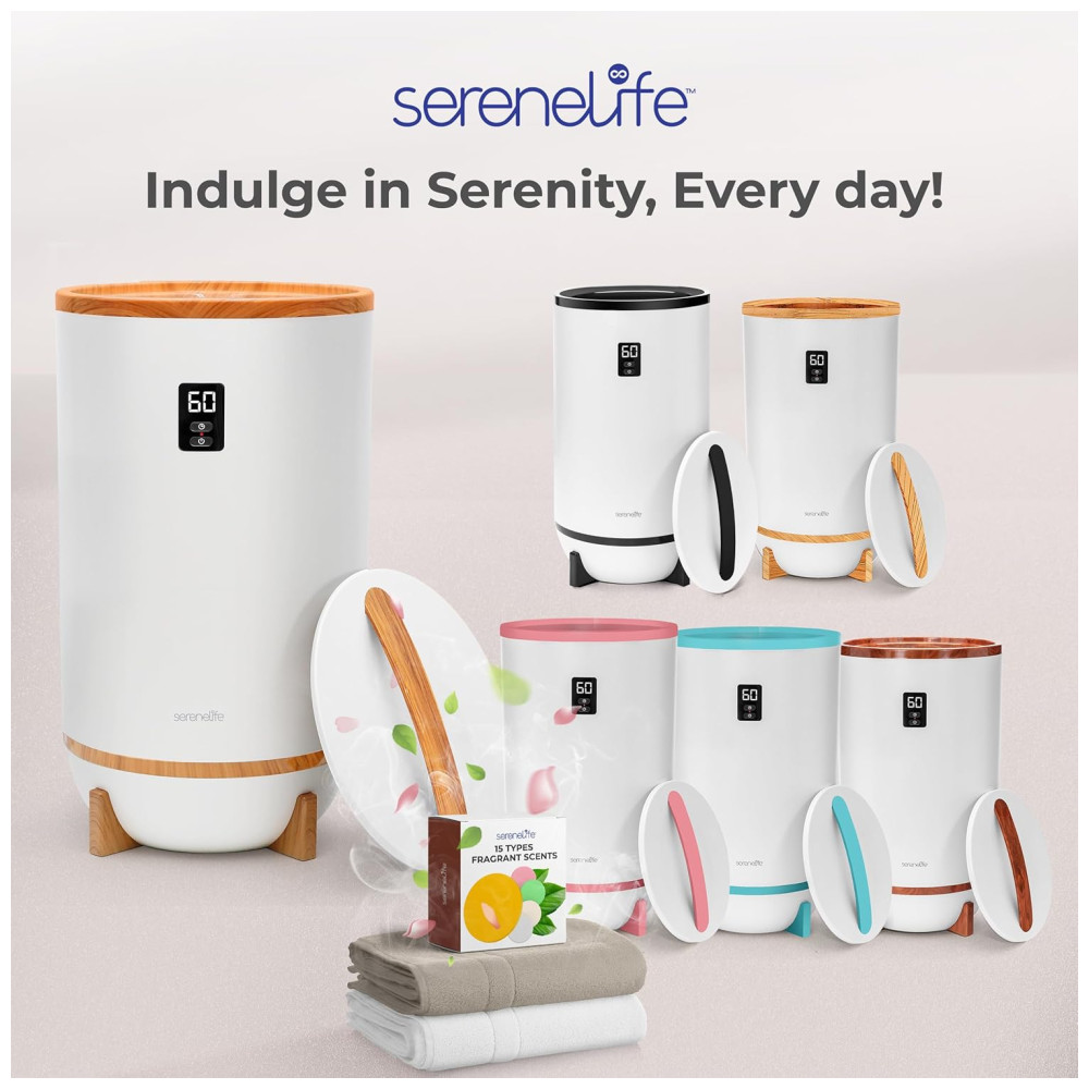 Aquecedor de Toalha Elétrico com Desligamento Automático Temporizador Integrado até 60 Min e Suporte para Disco Perfumado 110V 500W SereneLife Branco e Marrom Bambu - Imagem 7