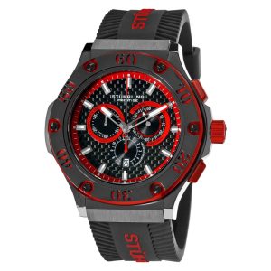 Relógio Stuhrling Escorpião Negro 292P 52mm com Mostrador Preto e Pulseira de Silicone Preta com Fivela PVD Preta.