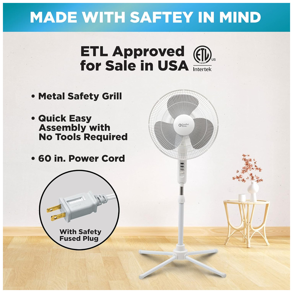 Ventilador de Coluna 3 Velocidades Ajustáveis 110V 47W COMFORT ZONE CZST161BTE Branco - Imagem 5
