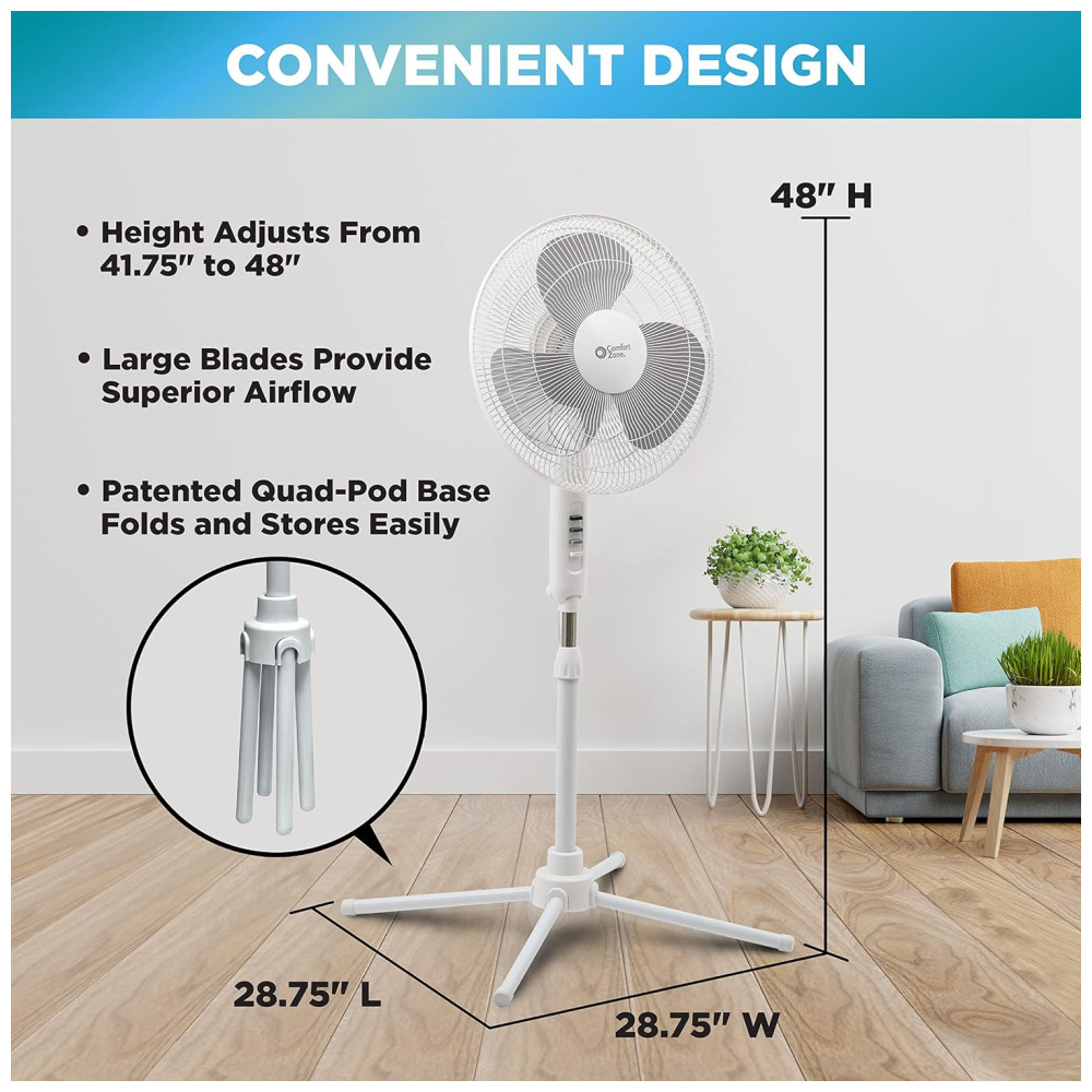 Ventilador de Coluna 3 Velocidades Ajustáveis 110V 47W COMFORT ZONE CZST161BTE Branco - Imagem 7