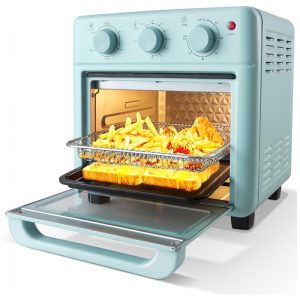 Forno Elétrico Air Fryer Novaspark 16L 8 em 1 1200W Controle Manual Porta de Vidro Temperado Multiuso Azul Retrô