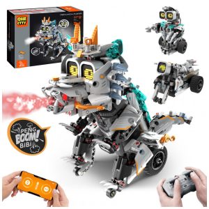 Kit Robótico QHECTTY RC STEM 3 em 1 dinossauro e moto com spray luminoso e controle APP
