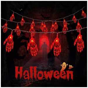 Pisca Pisca Mão de Esqueleto 30 LEDS 4 Metros para Decoração de Halloween Vermelho