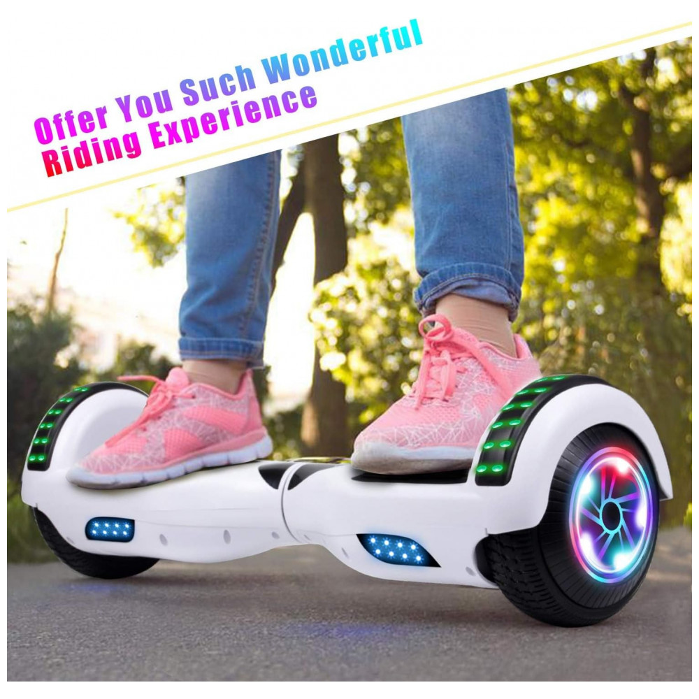 Hoverboard Elétrico Branco, Autoequilibrado, 16 km/h, Motor 350W, Bateria 36V 4Ah, Alcance 16 km, Bluetooth e Luzes LED, Peso 10,5 kg - Imagem 4