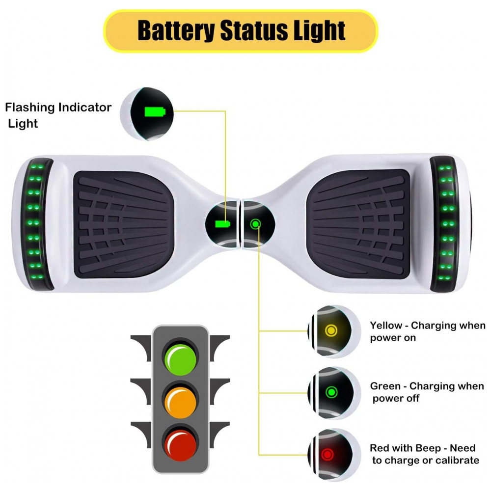 Hoverboard Elétrico Branco, Autoequilibrado, 16 km/h, Motor 350W, Bateria 36V 4Ah, Alcance 16 km, Bluetooth e Luzes LED, Peso 10,5 kg - Imagem 5