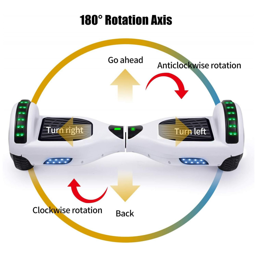 Hoverboard Elétrico Branco, Autoequilibrado, 16 km/h, Motor 350W, Bateria 36V 4Ah, Alcance 16 km, Bluetooth e Luzes LED, Peso 10,5 kg - Imagem 6