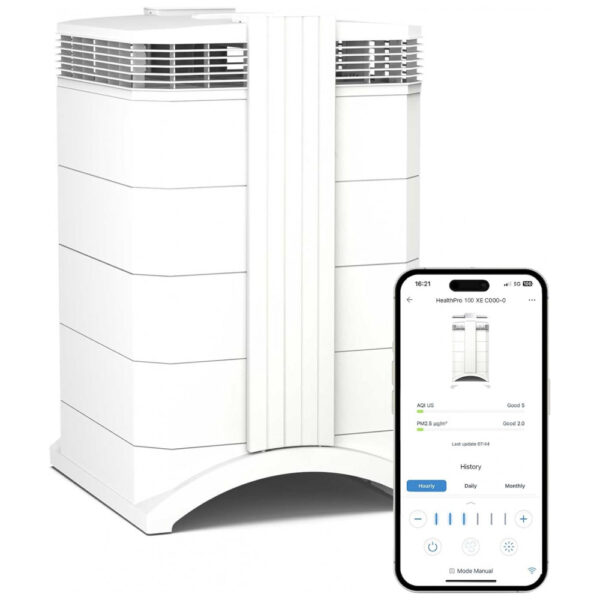 Purificador de Ar IQAir HealthPro Compact XE - Design Compacto e Eficiência Máxima para Espaços de até 114,83 m² - Filtragem HyperHEPA, Conectividade