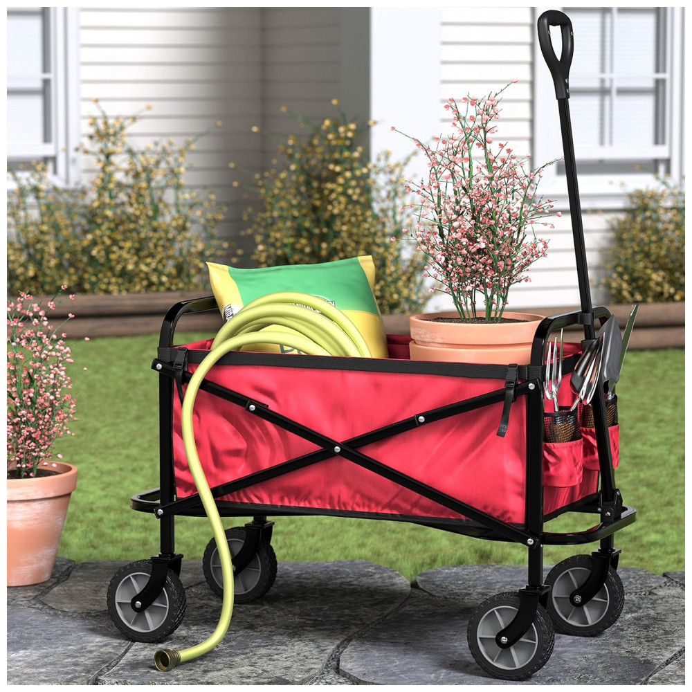 Carrinho Dobrável para Camping e Jardim Capacidade 120kg Vermelho - Imagem 6
