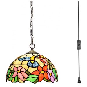 Luminária Pendente Tiffany MQYXH Beija-Flor Azul em Vidro Colorido 30x30x470 cm para Sala Cozinha e Escritório