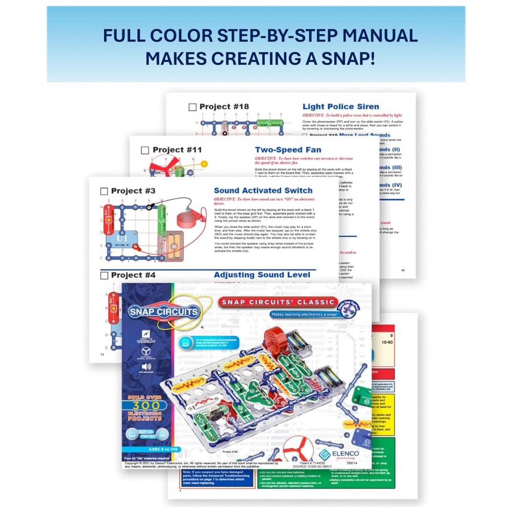 Snap Circuits SC-300 – Kit Educacional de Eletrônica com Mais de 300 Projetos para Crianças a Partir de 8 Anos - Imagem 6