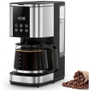 Máquina de Café 10 Xícaras Programável 24h Controle de Intensidade Tela Touch Filtro Reutilizável Jarra Desligamento AutomáticoElectactic