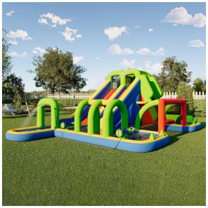 Parque Aquático Inflável Albott com Escorregador e Piscina 58x386x235m Diversão Completa para Crianças 8 em 1 Resistente em Tecido Oxford