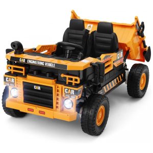 Carrinho Elétrico Infantil 2 Lugares 4x4 4 Motores 70W 24V10AH Bluetooth Carga Caçamba Basculante Controle Remoto JOYLDIAS Amarelo