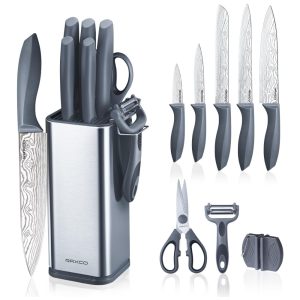 Conjunto de Facas em Aço Inoxidável com Bloco de Bancada 10 Peças RAXCO Preto