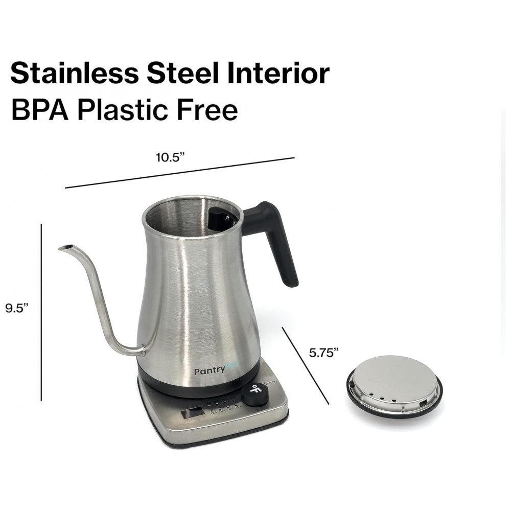 Chaleira elétrica pescoço de ganso PantryPro inox 1L 1500W com controle de temperatura Rapid-Boil 110V - Imagem 6