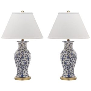 Abajur Luminária de Mesa em Cerâmica Estilo Vintage com 73 cm de Altura para Quarto Sala de Estar Escritório e Mesa de Cabeceira 2 Un 110V 100W Safavieh Azul e Branco