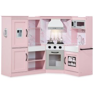 Cozinha Infantil em Madeira interativa com Luzes Sons Máquina de Fazer Gelo Exaustor Forno e Micro-ondas Best Choice Products Rosa