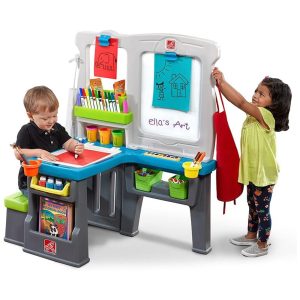 Cavalete Infantil para Artes e Ofícios Quadro de Atividades de Dois Lados Ideal para Crianças a Partir de 3 Anos Step2 Azul e Cinza