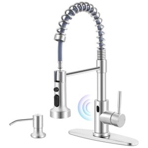 Torneira Cozinha com Dispensador de Sabão Sensor de Movimento e Pulverizador Puxar para Baixo Aço Inoxidável Herogo Níquel Escovado