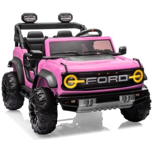 Carrinho Elétrico Infantil Ford Bronco Raptor 24V 2 Lugares Controle Remoto Suspensão 4x4 Luzes Led Bluetooth RosaFirst Ride On