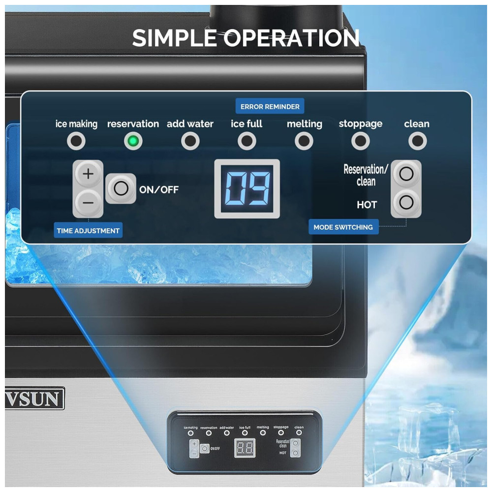 Máquina de Gelo Profissional Que Produz 40 kg em 24H com Função de Agendamento Tubo de Drenagem e Filtro de Água 110V 100W ROVSUN Preta e Prata - Imagem 2