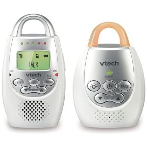 Babá Eletrônica com Alcance de 300 Metros Alerta Vibratório Intercomunicador e Luz NoturnaVETCH DM221Branco/Prata