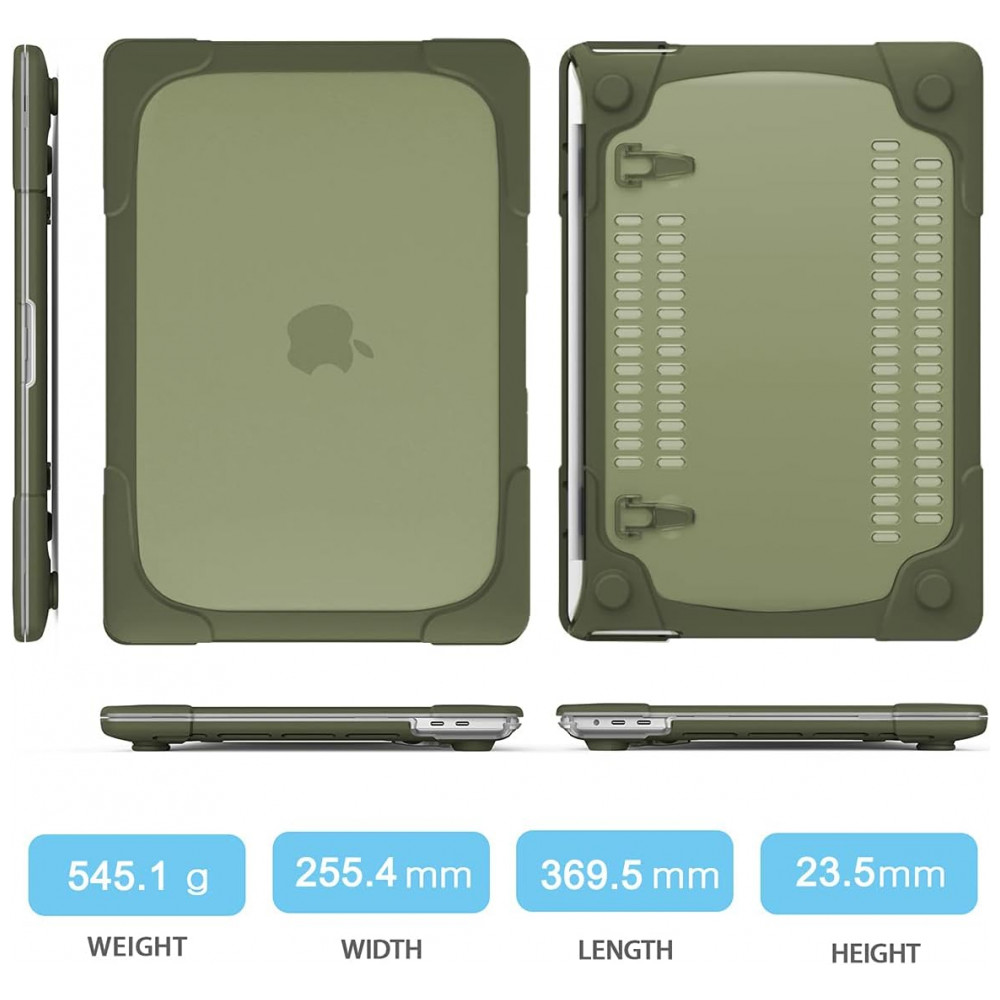 Capa Rígida Antichoque Mektron para MacBook Pro 16″ (Modelo A2141 – 2019/2020) com Suporte Dobrável e Acessórios – Verde Abacate - Imagem 2