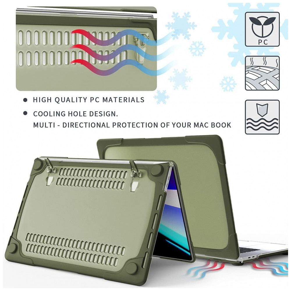 Capa Rígida Antichoque Mektron para MacBook Pro 16″ (Modelo A2141 – 2019/2020) com Suporte Dobrável e Acessórios – Verde Abacate - Imagem 4