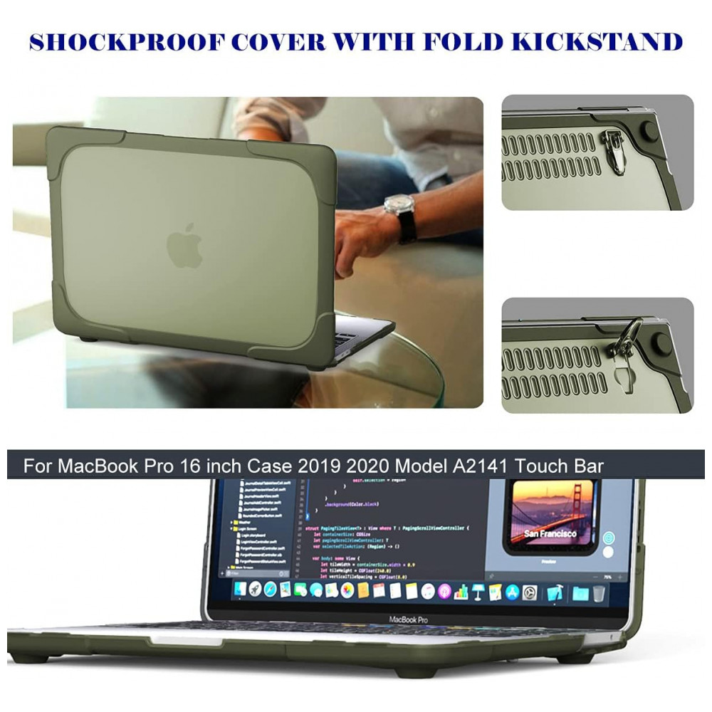Capa Rígida Antichoque Mektron para MacBook Pro 16″ (Modelo A2141 – 2019/2020) com Suporte Dobrável e Acessórios – Verde Abacate - Imagem 6