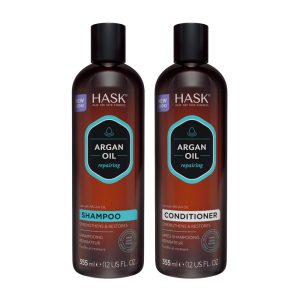 Kit Shampoo e Condicionador HASK Argan Oil Marrom 355ml x2 Sem Sulfato Parabenos Gluten Proteção Cabelos Secos SKU B00GP3VUG4