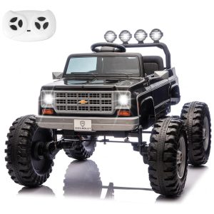 Carrinho Elétrico Infantil Chevrolet Cheyenne Licenciado 24V 2 Motores 200W Controle Remoto Música Suspensão Assento Largo Preto